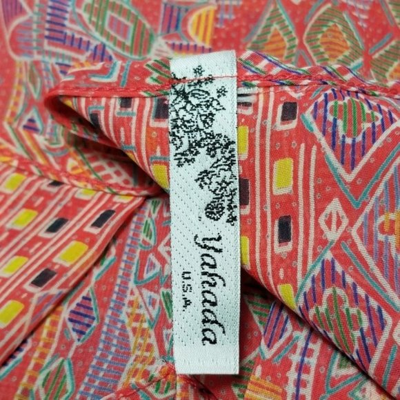 Boho Yahada Tunic Top M Sheer Geometric Print Layered Open Back Blouse - Picture 4 of 4